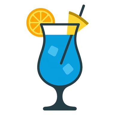 blue curaçao tropical cocktail in a hurricane glass, flat vector illustration sticker