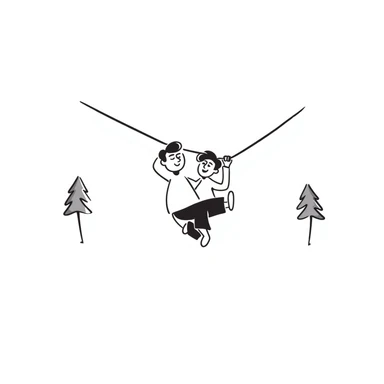 doodle style man riding on a zip line sticker