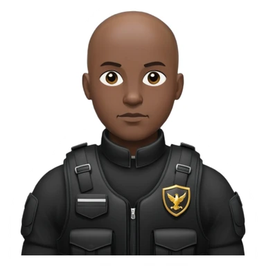 black soldier bald head in black bulletproof vest sticker