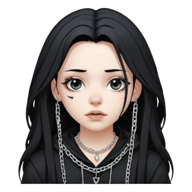 Female Goth with Beanie
 Messy long hair, white skin, oversized black hoodie, chain accessories. sticker