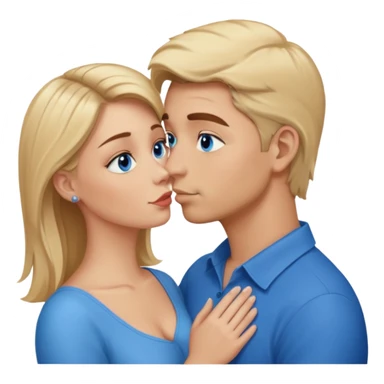 Man with blonde hair and blue eyes kissing his wife with brown hair and brown eyes  sticker