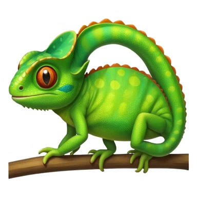 green chameleon looking at me, make it look like an emoji and standalone, with no branch. Make it very cute and like an animation.  sticker