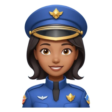 cute Black female spaceship captain portrait, head and shoulders only, futuristic uniform, captain badge, confident expression, 3D cartoon, mobile game icon style, clean background, no text, no watermark sticker