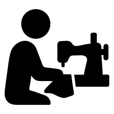 solid filled icon of a tailor sewing, simple silhouette sticker
