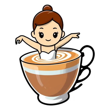 A cute cappuccino cup with a ballerina figure made of foam dancing on the surface sticker