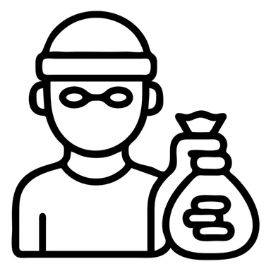 minimalist thief with mask and cap holding a bag of silver coins sticker