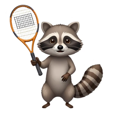 raccoon viewed from underneath lifting a tennis racket sticker