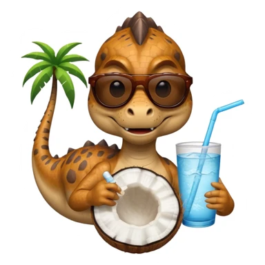 dinosaur with sunglasses sipping coconut water sticker