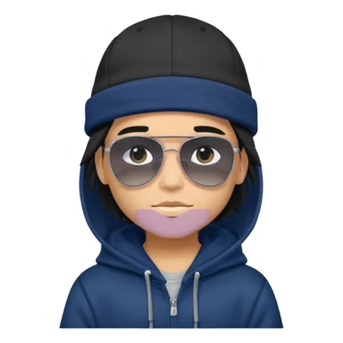 generate a fair pretty bratz boy wearing a dark blue cap with black sunglasses and a grey hoodie

hair black long sticker