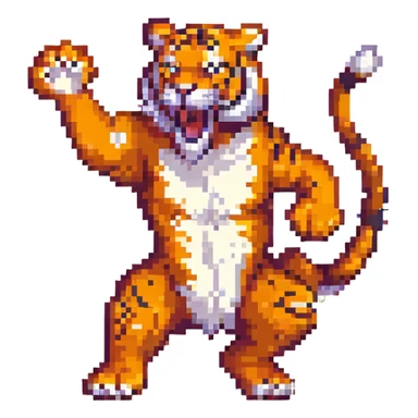pixel art style tiger, roaring, dynamic pose sticker