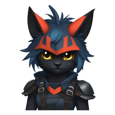 Edgy Shy Anthro Warrior cool pretty dark Litten-Pokémon-cat-fursona-animal techwear sticker
