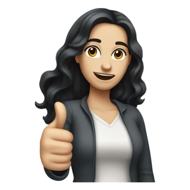 White skinned woman with long wavy black hair and big hazel eyes giving sarcastic thumbs up sticker