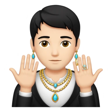 black haired man with jewelry sticker