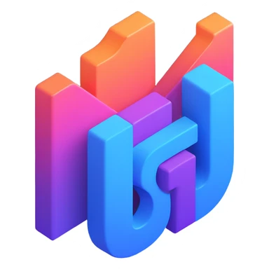 3D code icon with a fancy colorful gradient in blue and purple sticker