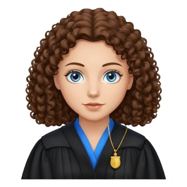 female judge with brown curly hair and blue eyes sticker
