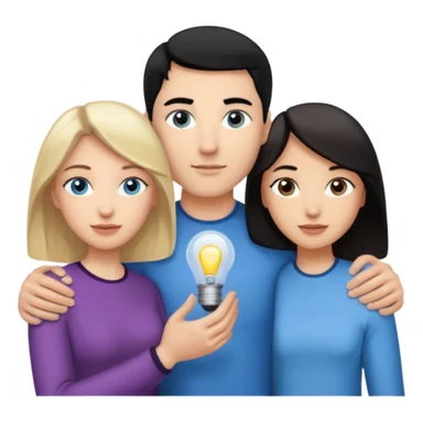 Blond woman with blue eyes on left. And a Man with black hair and grey eyecolor in the middle. And a blank woman with brown hair and grey eyes on the right. Holding each other  sticker