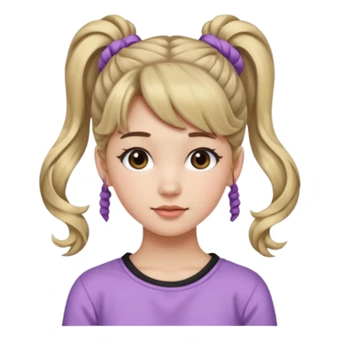 Teenage girl, wearing a cute and aesthetic outfit, with her hair tied up in a high ponytail, and with side bangs also front bangs, her hair wavy sticker