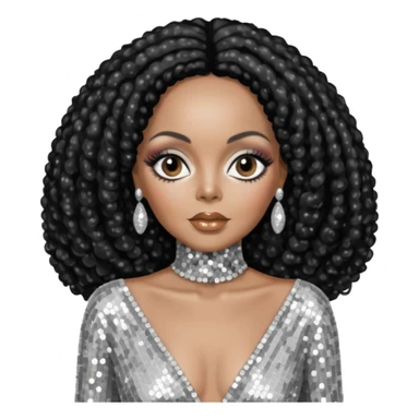Diana Ross, black hair, silver outfit sticker