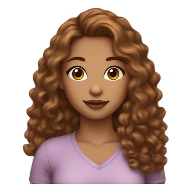 Girl with long brown curly hair and makeup sticker
