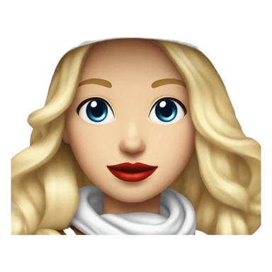 cowgirl with a white cowgirl hat and white scarf and blonde blowout BOB hair with red lipstick and BLUE EYES and a white top sticker