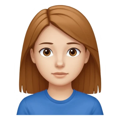 young brawn-eyed woman with straight hair with a blue t-shirt with  sticker