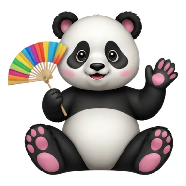 A panda waving a painted fan joyfully, cheeks puffed in excitement sitting
 sticker