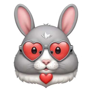 Gray bunny wearing heart-shaped glasses, half body sticker