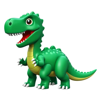 A green dinosaur playing with LEGO sticker
