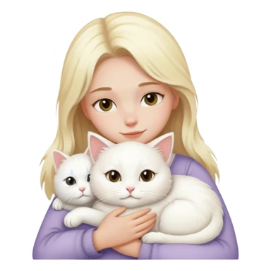 Blonde girl snuggling fluffy white cat sticker