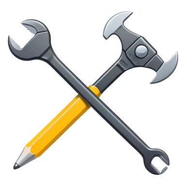 A flat-style illustration of a crossed pencil and wrench. Clean, minimal, black icon on white background, cartoon style, iOS emoji aesthetic. sticker