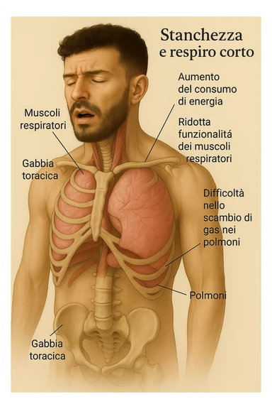 Uomo con stanchezza e respiro corto vista anatomica immagine realistica in 3D in italiano sticker