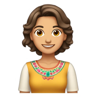 Xochitl Gálvez, mujer mexicana, cabello bob lacio, castaño claro, regordeta y con huipil, sonriente sticker