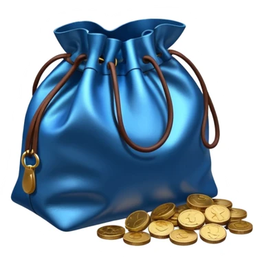 blue coins inside a brown leather bag  sticker
