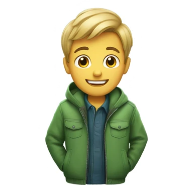 smiling boy in green jacket sticker