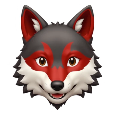 Red and black wolf with white accents smiling  sticker