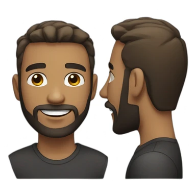 light brown male, fade hair, good beard, white teeth, black t shirt approximately 30 years old, good beard sticker