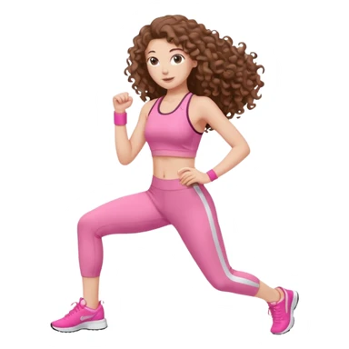pale white girl with long brown curly hair exercise pink sticker