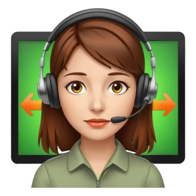 woman, brown hair, middle european, wearing a headset. she is controling limits on screen: green = ok, orange = bald überschritten, re = limite überschritten sticker