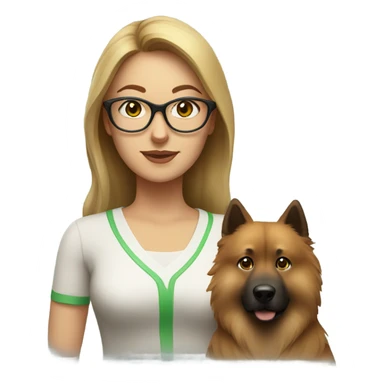 Brown light hair woman aux Green eyes with glasses Green eyes and White eurasier dog  sticker