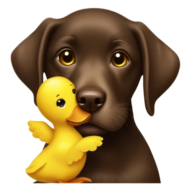 Chocolate lab puppy with big yellow duck plush toy in mouth sticker