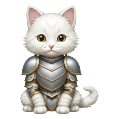 baby white cat in armor, full body sticker