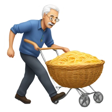 Older man Pushing spaghetti uphill  sticker