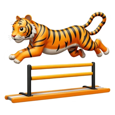 A cartoon tiger jumping over a hurdle on a track  sticker