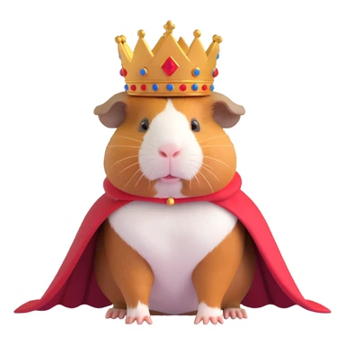 cute and expressive guinea pig wearing a royal crown and cape, regal pose sticker