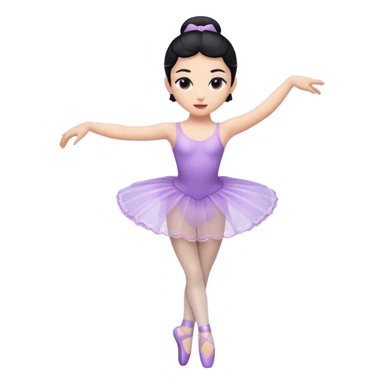 Cinematic Light Purple Ballerina Portrait Emoji, rendered in a realistic, vector-style with minimal shading.  with porcelain skin, smooth deep black hair falling in soft waves, and calm, inviting eyes. sticker