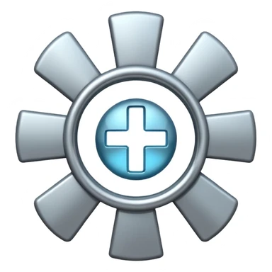 medical physics symbol combining a stethoscope and an atom, or a medical cross with atomic or radiation symbol sticker