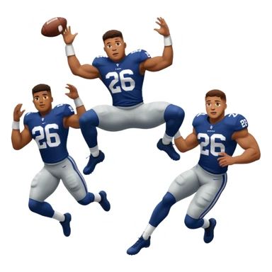 Saqoun Barkley hurdle over a 2 people sticker