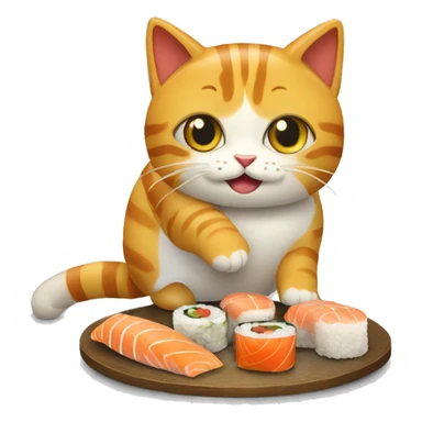 Un chat qui mange des sushis  sticker