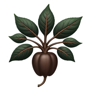 A beautifully arranged black ginseng root (heuksam), in Apple iPhone emoji style. Dark brown-black glossy color, subtle texture on the root, elegant curves, vibrant but natural tones, smooth gradients, clean simple shapes, no outlines, slight 3D depth.
 sticker