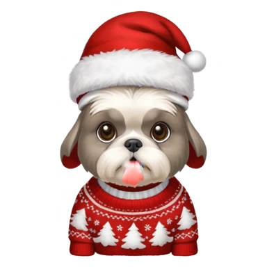 silver gray shih tzu christmas sweater and hat sticker